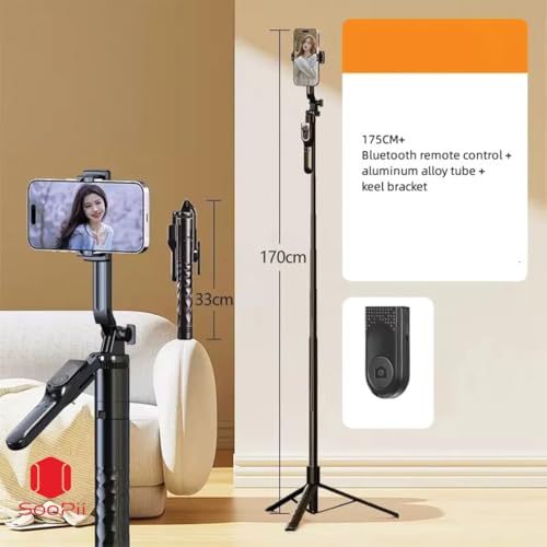Image of Soopii 69-Inch Longest 360 Rotating Phone Gimbal Tripod Stand, Extendable 3 Legs Tripod with Bluetooth Selfie Stick, Stick for Video Shoot, Travel Tripod, Selfie Stand for iPhone /Gopro /Phone /Camera