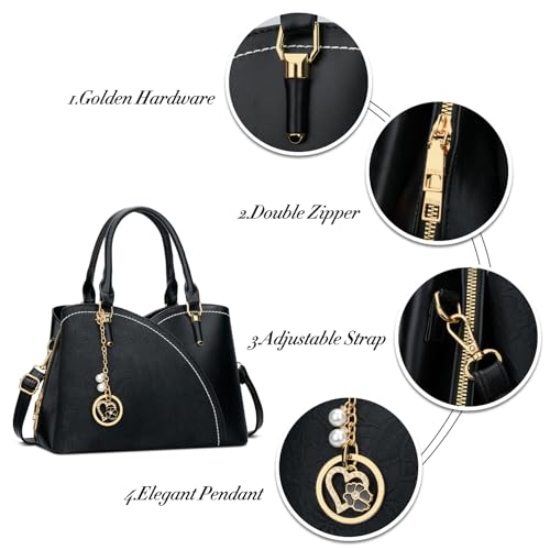 Image of KKXIU Triple Compartments Purses and Handbags for Women Fashion Ladies Satchel Shoulder Top Handle Bag