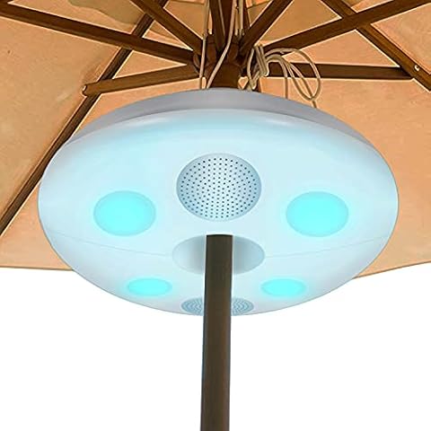 Patio Umbrella Light with Speaker, LED Parasol Lights with Bluetooth Speaker, Waterproof Rechargeable RGB Color Changing Umbrella Lights Speaker for Outdoor Camping Garden Cover