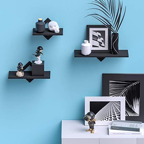 piorlado Floating Shelf Wall Mounted Shelves, Black Wall Shelves Set of 3 Modern Decorative Display Storage Shelves with Invisible Mounting for Bathroom, Bedroom, Office, Living Room, Kitchen,etc