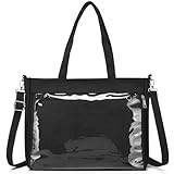 [YUYAKESHI] 痛バッグ 透明窓 かばん トートバッグ 展示 缶バッジ用 痛マット付 イベント 大容量 ショルダーバッグ 痛バ 通学 2way（ブラック）