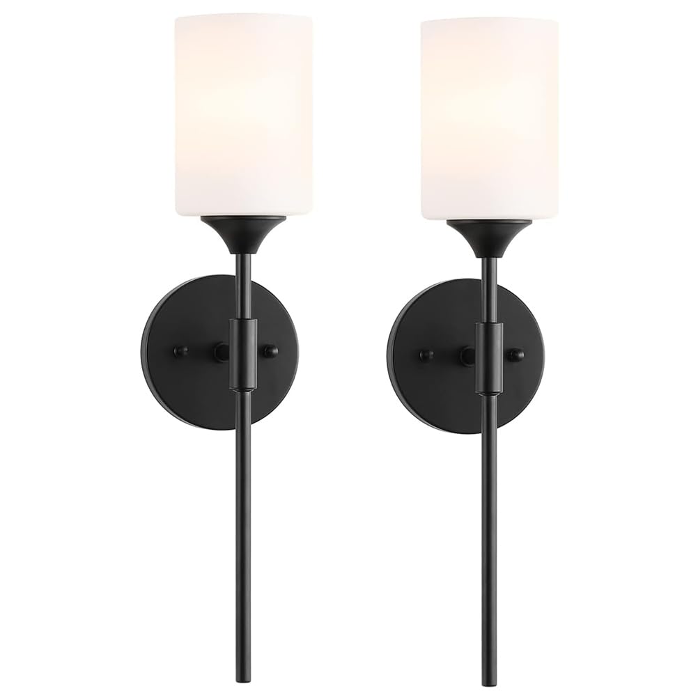 2 sztuki szklanej lampy ściennej do wnętrz, vintage E27 lampa ścienna wykonana z metalu, retro lampa do korytarza z białym cylindrycznym kloszem szklanym, lampka nocna, lampa ścienna do łazienki, lus