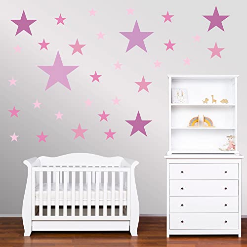 PREMYO Set of 54 Star Wall Stickers Kids - Nursery Decor Easy to Apply - Decals for Bedrooms for Girls Boys Pastell Pink - Image 4