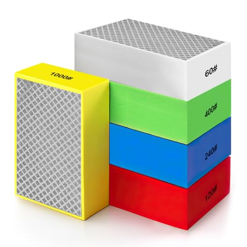 GOMETY Almohadillas de pulido manual de diamante, juego de 5 bloques de pulido de diamante, bloque de lijado, almohadillas de lijado de vidrio para moler hormigón, granito, mármol, cerámica 60#, 120#,