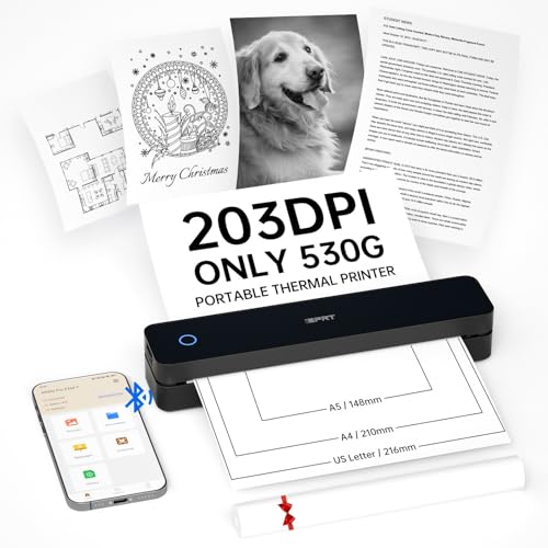 iDPRT Portable Thermal Printer, 300DPI Inkless-Bluetooth Small Mobile Printers Wireless for Travel, Office, Vehicles, Home Use, Supports 8.5" x 11" US Letter, A4 A5, Compatible with iOS, And