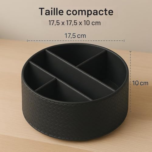 Neateam Support de Télécommande Pivotant à 360°, Support de Rrangement en Cuir Tressé Organisateur de Télécommande pour Table de Bureau Fournitures Téléphone DVD Lecteur Multimédia-Noir – vue 5