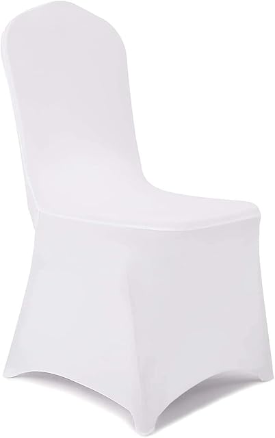 GLOBAL GOLDEN Chair Covers Wedding 100Pcs White Chair Covers Polyester Spandex Stretch Removable Washable Slipcovers Chair Covers for Wedding Banquet Celebration Dining Party (Flat, 100)