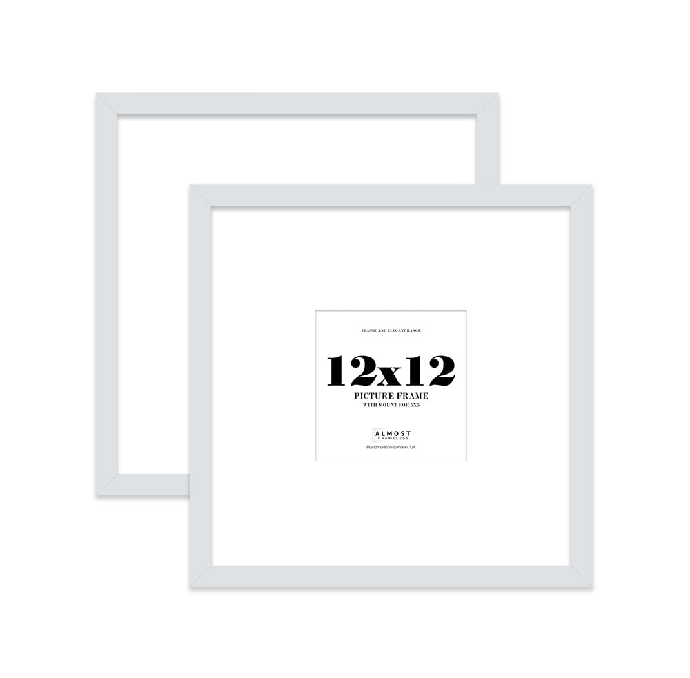 12x12 Light Grey Picture Frame with Large Mount for 5x5 Photos, Prints - Modern Square Wall Frame, Set of 2