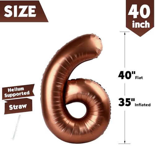Image of 40 Inch Brown Number 6 Balloon Birthday Party Decorations for Men & Women