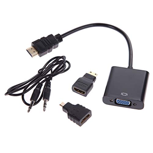 Adaptador convertidor Micro HDMI/Mini HDMI/HDMI a VGA con Cable de Audio y Video Negro WEIWEITOE