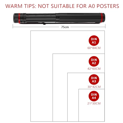 DEWEL Adjustable Telescopic Artist Drawing Tube 45-75 cm Waterproof Telescoping Adjustable Teletube Expandable with Carrying Strap - Image 3