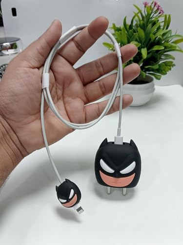 Image of Meyaar Silicone Protective Case for Apple 20W & 18W iPhone USB-C Power Adapter Charger and for USB Lightning Cable, 3D Cartoon Case for iPhone Charger 18W /20W Only (Bat-Man)