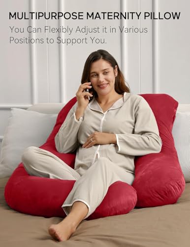 Image of G-Shaped Sleeping Pregnancy Pillow| Removable Velvet Covers| PregnoCare Fibres| Baby Shower Gift, Maternity, Nursing| Full Body Soft-Support Bump, Head, Back, Shoulder, Hips, Legs and Belly (Red)
