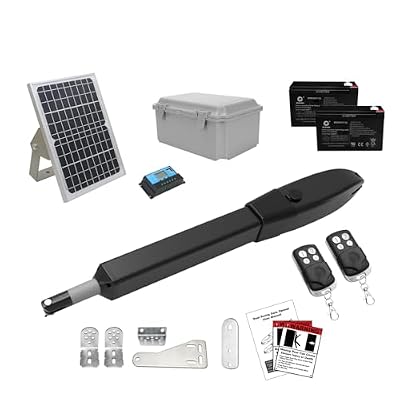 JUJIANG C026 Solar Gate Opener with Batteries & Solar Panel for Single Swing Gates Up to 770lb 16FT Automatic Gate Openers with Remote Complete Kit Medium Duty Automatic Gate Openers Solar Powered