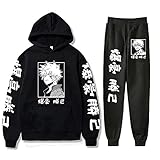 Vivimeng Anime MHA Bakugou Katsuki Hoodies Pants Two Piece Sweatshirt Suit Unisex Cosplay Tracksuit Outfits (Black,L,Large)