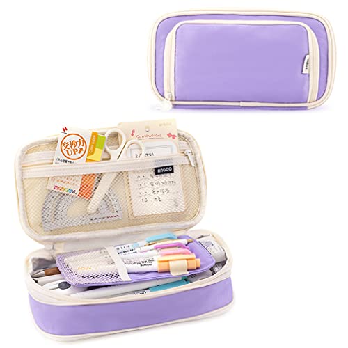 Image of iSuperb Large Capacity Pencil Case Macaron Pencil Pouch Purple Pen Bag with 2 Compartments Pen Organizer for School Teen Boys Girls Men Women