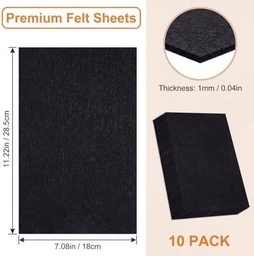 10 PCS Black Felt Fabric Sheets, 7" X 11" Felt Squares Sheets for Crafts 1mm Non-Woven Soft Craft Felts Paper for Sewing DIY Projects Decoration - 1