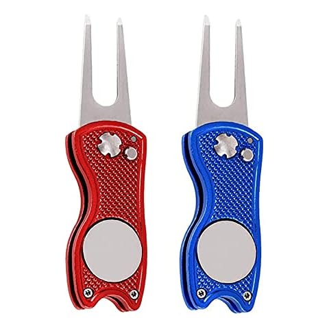 Dzsomt Pitchgabel mit Ballmarker 2 Stück Golf Pitchgabel Reparaturwerkzeug Pitchgabel Golf Klappbar Reparatur Pitchgabel Edelstahl Golf Divot Tool Pitchgabeln Golfplatzgeräte für Golfer Cover