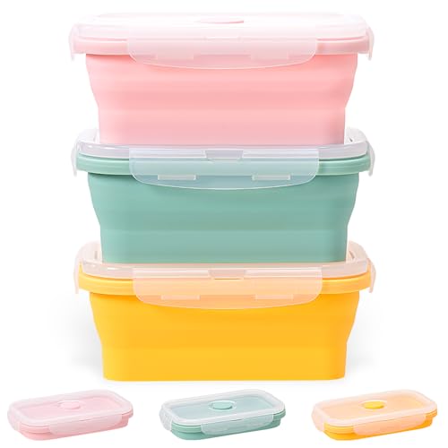 Hooolee® 3 contenitori pieghevoli in silicone, per il pranzo, da 550 ml, con coperchio, per microonde, frigorifero e congelatore