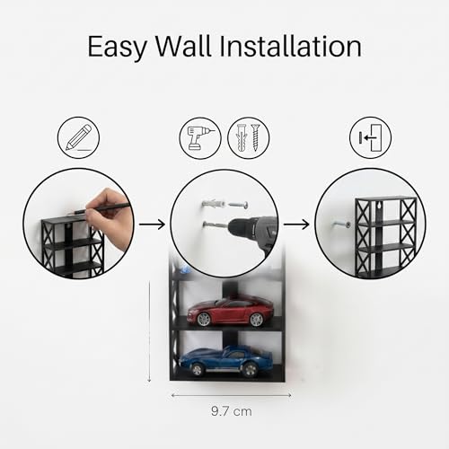 Image of Akrinity 5-Car Display Rack Compatible with Hot Wheels Stand, Fits 1:64 Die-Cast Car Wall Shelf | Tabletop Hot Wheel Car Organizer with Side Guards & Screw Slot for Hanging | Home & Office Decor