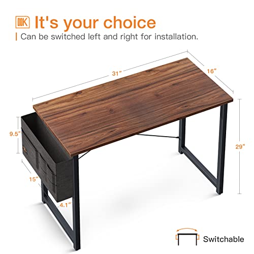 Odk Computer Writing Desk 31 Inch, Sturdy Home Office Table, Work Desk With A Storage Bag And Headphone Hook, Deep Brown #TOP6