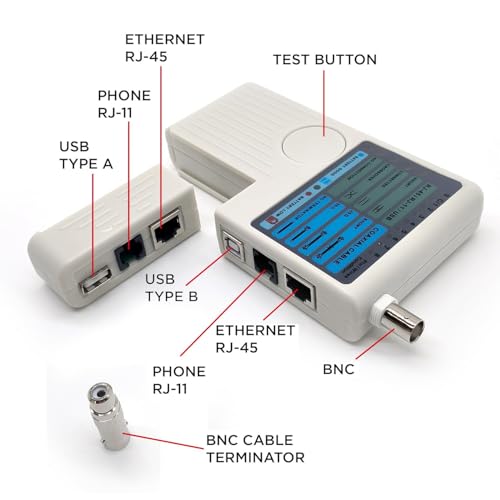 Image of COOLCOLD Lan Tester | 4 In 1 Remote Cable Tester RJ45, RJ11, USB and BNC LAN Network Cable Cat5 Cat6 Wire Tester for UTP STP Telephone LAN Cables Tracker Detector Tool (Battery Included)