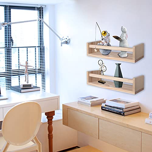Birola Nursery Shelves,Set Of 2 Naturel Wood Floating Wall Bookshelf For Kids,Nursery Shelves For Wall,Bathroom Decor, Kitchen Spice Rack (Burlywood) #TOP6