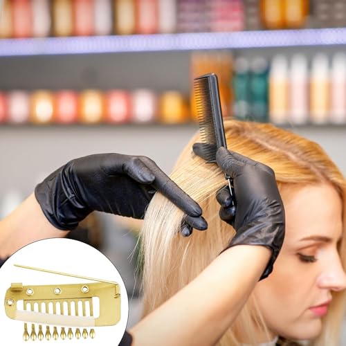 Image of INHEAVEN 12 pcs Wig Clip with Safety Pins, 10-Teeth Hair Extension Snap Clips Invisible Strong Wig Combs to Secure Wig No Sew Chunni Grip Dupatta Clips Hijab & Tikka(Gold) (12)