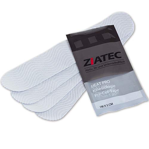 Ziatec HeatPro Pre-Cut Kinesiologie Tape | Wärme-Kälte-Effekt, Größe:1 m (25 cm x 5 cm), Farbe:1 x weiß