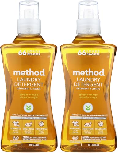 Image of Method Liquid Laundry Detergent, Ginger Mango, 66 Loads Per Bottle, Hypoallergenic + Stain Remover, 53.5 Fl Oz (Pack of 2)
