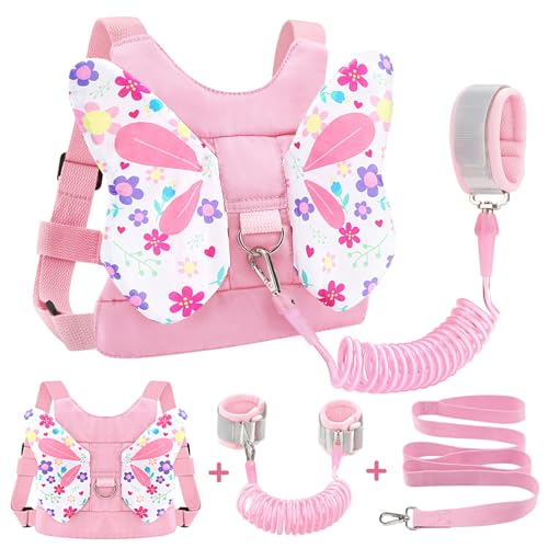 Image of Accmor Toddler Harness Leash, Cute Butterfly Kids Leash + Anti Lost Wrist Link for Outdoor Travel, Adorable Child Walking Harness Wristband Assistant Strap Belt Keep Kids Close for Baby Boys Girls