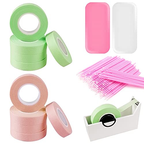 Eyelash Extension Supplies,including 10 Rolls Lash Extension Tape,100 Pcs Disposable Micro Brush Applicators,2Pcs Silicone Eyelash Pad with Tape Cutter Dispenser