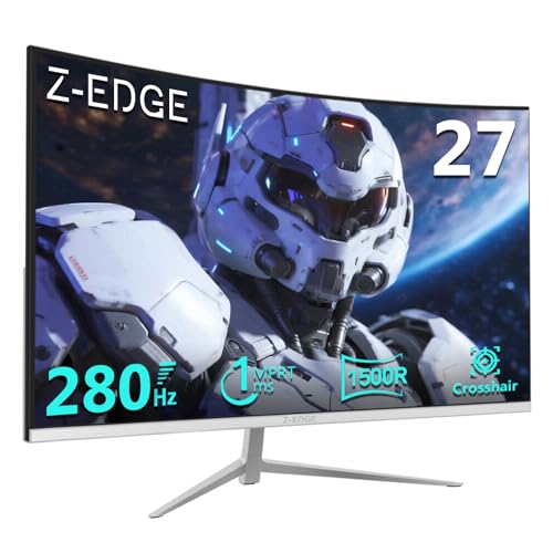 Z-Edge Ecran Pc Gamer Incurvé Blanc 27'' 280 Hz (DP), 240 Hz (HDMI), 1ms, FHD, FreeSync, Moniteur Gaming White 16:9, Inclinaison Réglable, 1500R, 2×HDMI2.0...