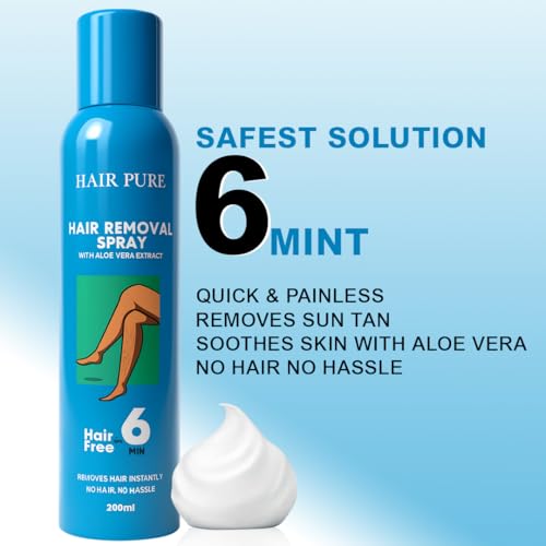 Image of Hair Pure Instant Hair Removal Spray for Women | Fast & Gentle Body Hair Removal with Aloe Vera | Suitable for Sensitive Skin | For Legs, Arms, Underarms, Chest, Back & Bikini Area | 6-Minute Application | No Razor, No Waxing | 200ml Smooth Skin Hair Remover