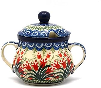 Polish Pottery Sugar Bowl - Crimson Bells