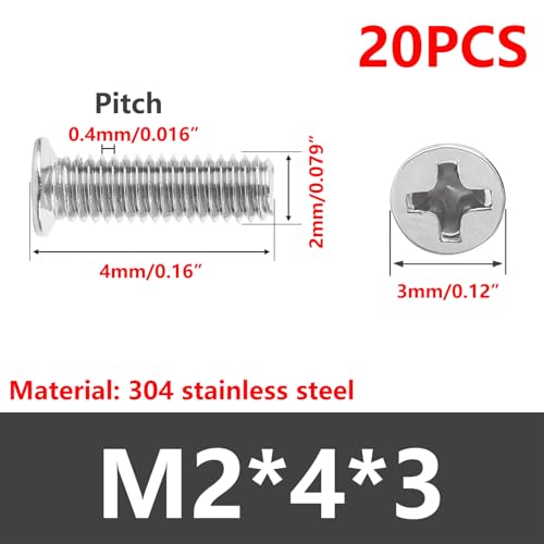 Qrity M2x4mm Edelstahl Senkschrauben, Kreuzschlitz Maschinenschrauben, Kleine Befestigungsschrauben, für Maschinen, Möbel, Holz, 20 Stück
