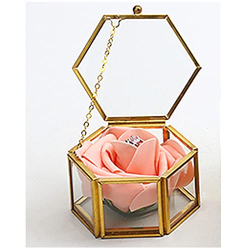 Ftof Glass Vintage Jewelry Box Golden Geometric Jewelry Display Organizer Ring Earring Keepsake Box Case Home Decorative Storage Box(Small) #TOP1