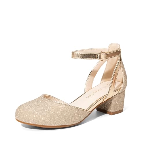DREAM PAIRS Girls Dress Shoes Closed Toe High Heels Ankle Strap Toddler Little Big Kid Wedding Flower Party Pump 11 Little Kid Gold