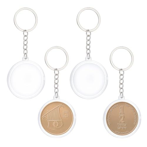 NICENEEDED 4 Porte Monnaie Porte Clés 1.57" étui Souvenir Transparent Rigide pour Pièces de Monnaie Porte Clés Rond en Plastique pour Médaillons et Souvenirs de Collection