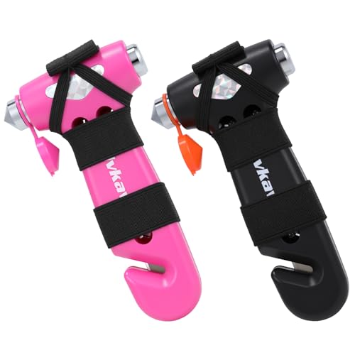 Image of Car Safety Hammer, 3 in 1 Emergency Escape Tool with Window Breaker and Seat Belt Cutter, Window Glass Hammer, Road Trip Essential and Must Haves (Pink and Black)