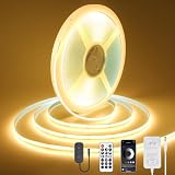 ALITOVE COB LED Strip Lights Warm White 50FT 3000K 24V Dotless Ultra Bright LED Light Strip Dimmable Cuttable LED Rope Lights with Remote APP Control for Indoor Office Home Bedroom Kitchen Cabinet