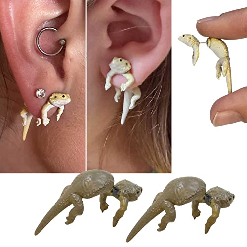 Cute 3D Animal Earrings Funny Cartoon Lizard Stud Earrings Jewelry Gift, Cute Funny Lizard Stud Earrings Vintage Silver Jewelry Gift, 3D Animal Earrings for Women Girls (1 Pair)3