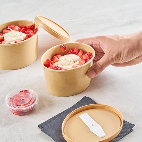 Image of Coppetta 12 Ounce Dessert Cups, 50 Greaseproof Ice Cream Cups - Lids Sold Separately, For Hot And Cold Foods, Kraft Paper Yogurt Bowls, Disposable, For Sundaes, Mousse Or Puddings - Restaurantware