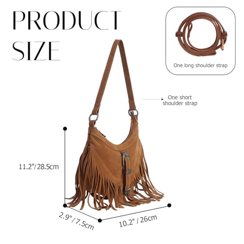 Fringe Hobo Purse for Women,Western Small Fringed Shoulder Bag Vegan Suede Hippie Crossbody Bag with Tassel2
