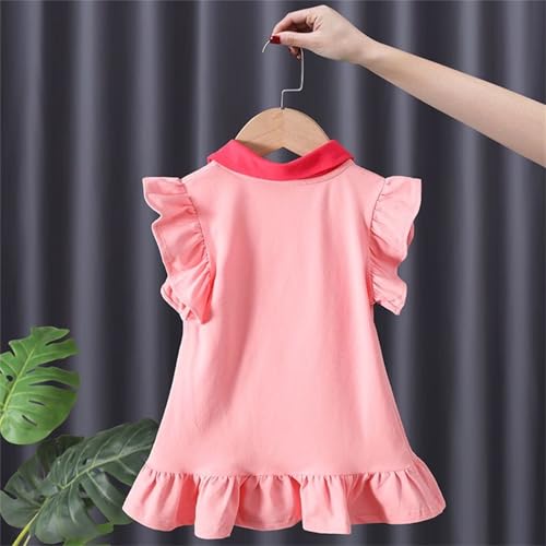 Girl's 2025 Summer Dresses Cotton Cute Strawberry Print Mini Dress Toddler Flutter Sleeve Doll Neck Preppy Dress 2-7y3