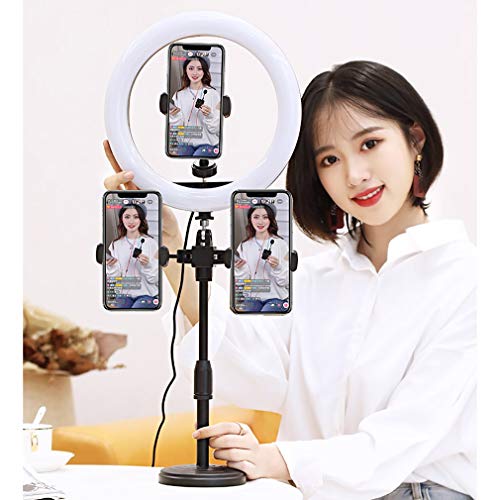 WYH Makeup Licht 10"Ringlicht mit rundem Stand DREI Telefonhalter Kompatibel mit Smartphone für Live Stream YouTube Makeup Kwai Makeup Licht (Color : Black) – Bild 7