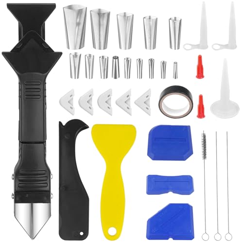 Ghazpmuk Kit de Removedor de Silicona(34 Piezas), 5 en 1 Removedor de Silicona, Aplicador Silico, Herramienta de Extracción, Aplicador Silicona, Rascador Juntas Azulejos, para Baño, Coc