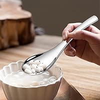 Suppenlöffel, Edelstahl, 15,2 cm, chinesischer Löffel, strapazierfähig, asiatischer Suppenlöffel, kurzer Griff, Ramenlöffel für Suppe, Reis, Tee, Milch, spülmaschinenfest, 4er-Set, silberfarbene – Ansicht 7