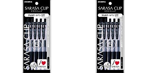  Zebra Sarasa Clip 0,5 mm, P-JJ15-BK5, set di penne nere, 2 confezioni da 5