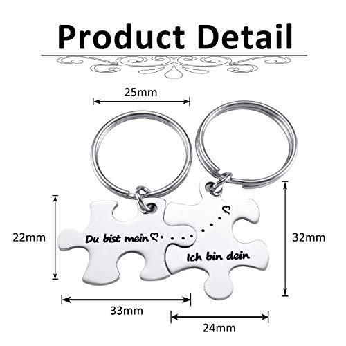 Zysta 2 Stück Pärchen Schlüsselanhänger mit Gravur Du bist mein, Ich bin dein Puzzle- Anhänger Edelstahl Paar Schlüsselbund Liebe Keychain für Partner Valentistag Geschenk